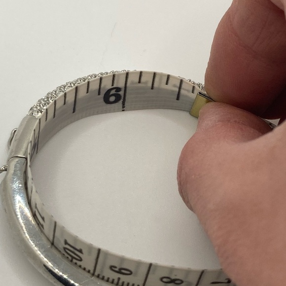 Lia Sophia Glitterati 3 Row Crystal Stone Silver Tone Hinged Bangle 6.6” / 2” D - Picture 6 of 7